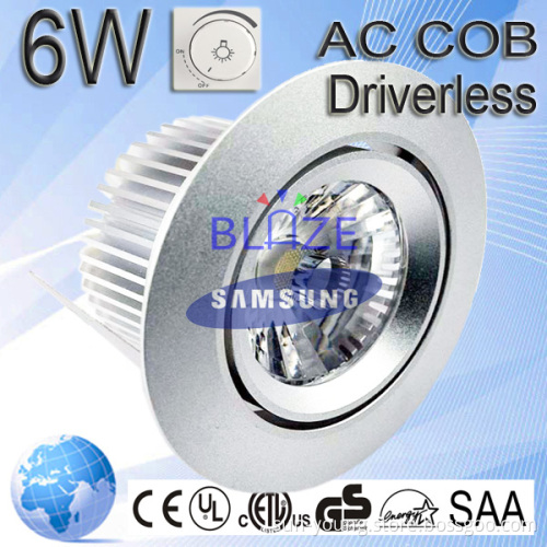 dimmable 6W led downlight 120V 230V SAMSUNG AC COB leds